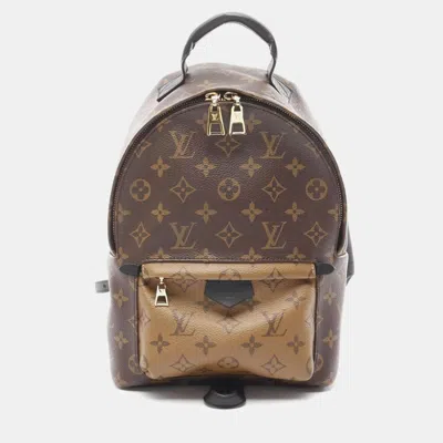 Pre-owned Louis Vuitton Palm Springs Pm Brown Beige Coated Canvas Leather Monogram Reverse Backpack