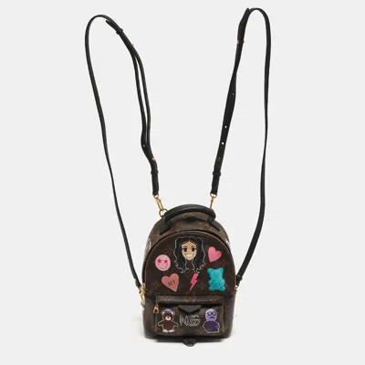 Pre-owned Louis Vuitton Palm Springs Sticker Monogram Canvas Mini Backpack In Brown