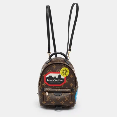 Pre-owned Louis Vuitton Palm Springs World Tour Mini Monogram Canvas Backpack In Brown