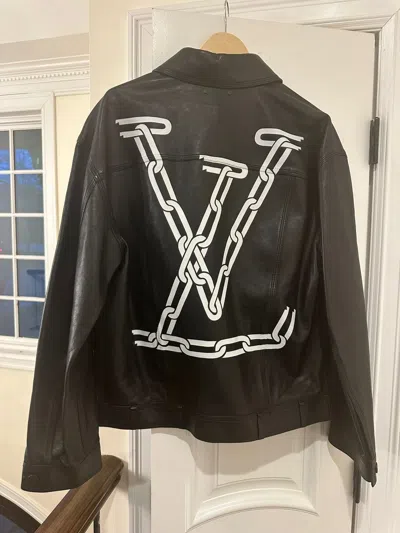 Pre-owned Louis Vuitton Paper Clip Leather Jacket In Black