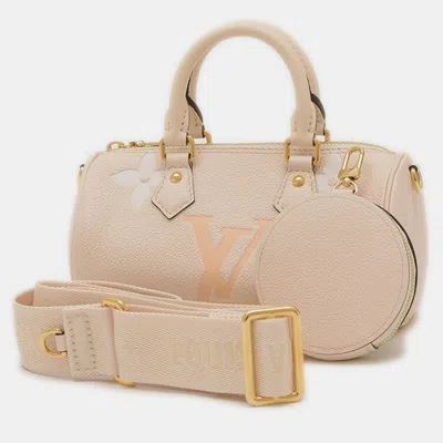 Pre-owned Louis Vuitton Papillon Bb Cream Saffron Monogram Empreinte Leather Shoulder Bag In White