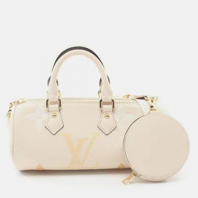 Pre-owned Louis Vuitton Papillon Bb Leather Ivory Beige Monogram Empreinte Creme Saffron Handbag In Sand