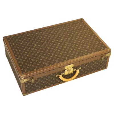 Pre-owned Louis Vuitton Paris 1970 Alzer-70 Luggage Trunk Lv Pattern With Cover & Service In Gold