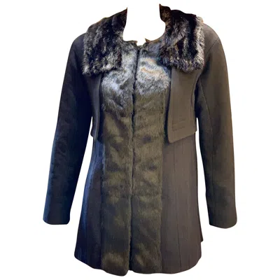 Pre-owned Louis Vuitton Paris Mink Collar Ladies Black Wool Coat Size 38 Us Size 6