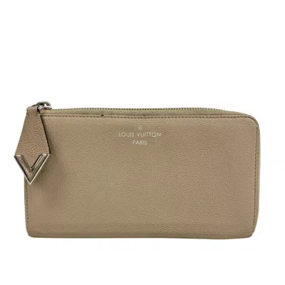 Pre-owned Louis Vuitton Parnassea Beige Leather Long Wallet (bi-fold) () In Sand