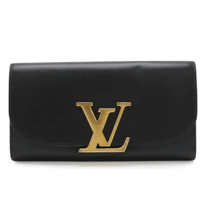 Pre-owned Louis Vuitton Parnassea Black Noir Leather Long Wallet (bi-fold) ()
