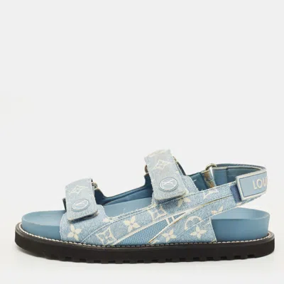 Pre-owned Louis Vuitton Paseo Size 40.5 Blue Denim Flat Slingback Sandals