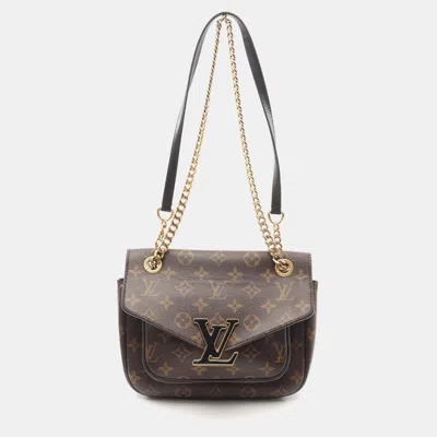 Pre-owned Louis Vuitton Passy Chain Shoulder Bag Monogram Canvas Brown Black