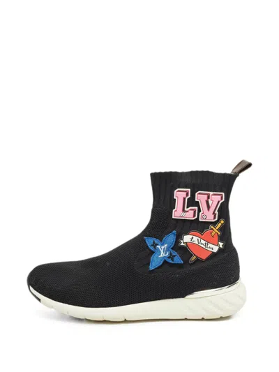 Pre-owned Louis Vuitton Patch-detail Sock Slip-on Hi-top Sneakers In Black
