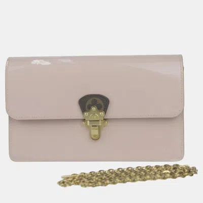 Pre-owned Louis Vuitton Patent Calf Leather X Monogram Canvas Rose Ballerine Brown Portefeuille Cherrywood Chain Wallet Clut In Pink