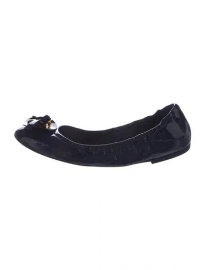 Pre-owned Louis Vuitton Patent Leather Bow Accents Ballet Flats In Blue