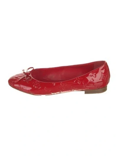 Pre-owned Louis Vuitton Patent Leather Bow Accents Ballet Flats In Red
