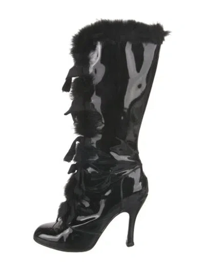 Pre-owned Louis Vuitton Patent Leather Bow Accents Lace-up Boots In Black