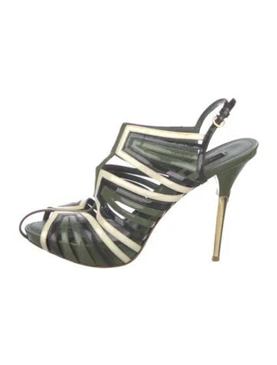 Pre-owned Louis Vuitton Patent Leather Colorblock Pattern Mules In Green