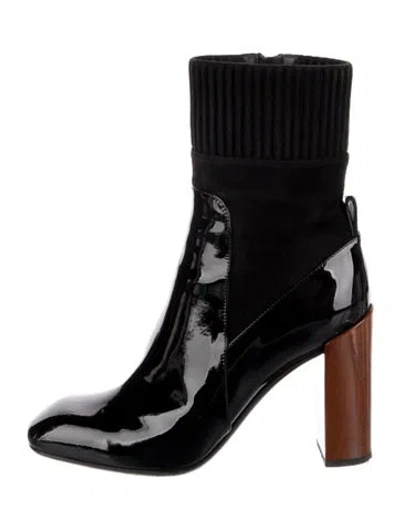 Pre-owned Louis Vuitton Patent Leather Colorblock Pattern Sock Boots In Black