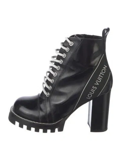 Pre-owned Louis Vuitton Patent Leather Combat Boots In Black