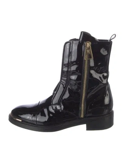 Pre-owned Louis Vuitton Patent Leather Combat Boots In Black