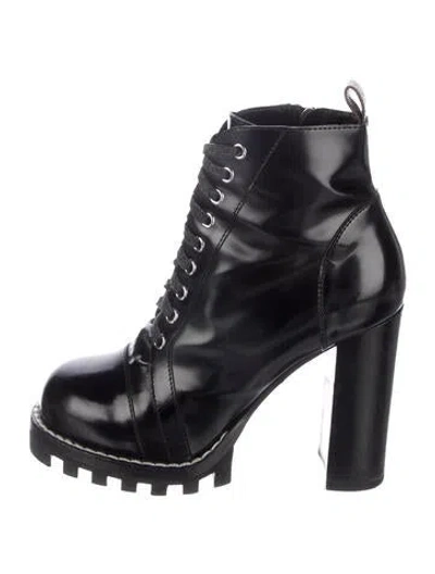 Pre-owned Louis Vuitton Patent Leather Combat Boots In Black