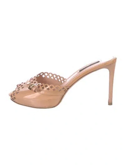 Pre-owned Louis Vuitton Patent Leather Cutout Accent Mules In Neutral