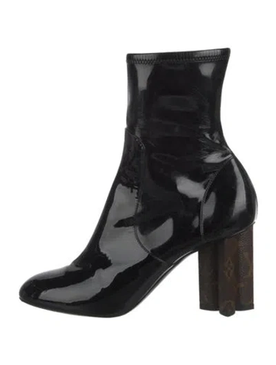 Pre-owned Louis Vuitton Patent Leather Graphic Print Boots In Black