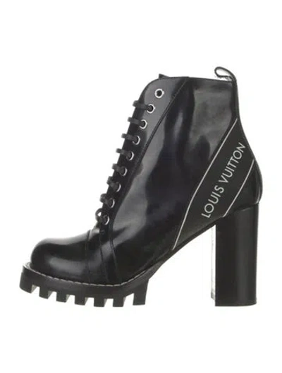 Pre-owned Louis Vuitton Patent Leather Graphic Print Combat Boots In Black