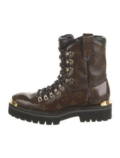 Pre-owned Louis Vuitton Patent Leather Graphic Print Combat Boots In Black