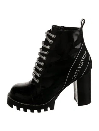 Pre-owned Louis Vuitton Patent Leather Graphic Print Combat Boots In Black