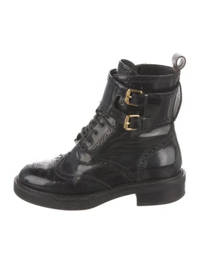 Pre-owned Louis Vuitton Patent Leather Lasercut Accents Combat Boots In Black