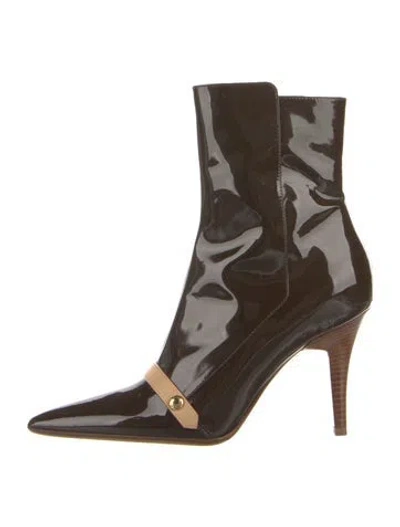 Pre-owned Louis Vuitton Patent Leather Leather Trim Embellishment Boots In Brown