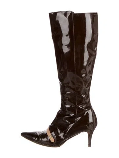 Pre-owned Louis Vuitton Patent Leather Leather Trim Embellishment Boots In Brown