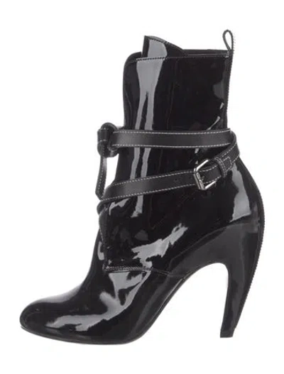 Pre-owned Louis Vuitton Patent Leather Leather Trim Embellishment Lace-up Boots In Black