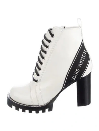 Pre-owned Louis Vuitton Patent Leather Printed Combat Boots In White