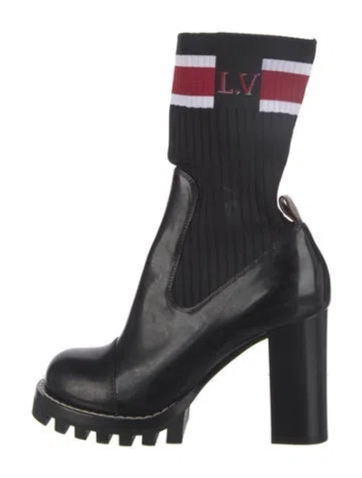 Pre-owned Louis Vuitton Patent Leather Striped Sock Boots In Black