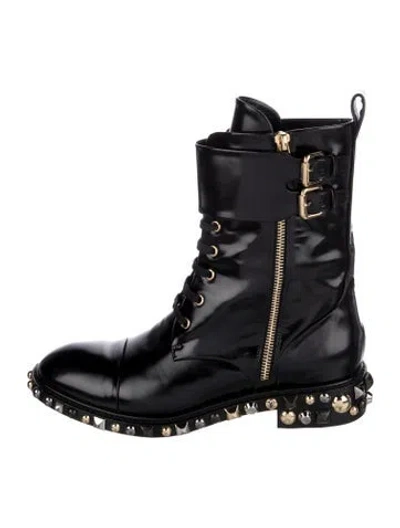 Pre-owned Louis Vuitton Patent Leather Studded Accents Combat Boots In Black