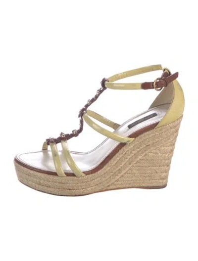 Pre-owned Louis Vuitton Patent Leather Studded Accents Espadrilles In Neutrals