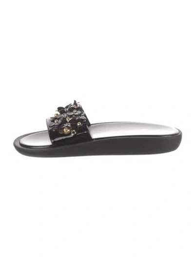 Pre-owned Louis Vuitton Patent Leather Studded Accents Slides In Black
