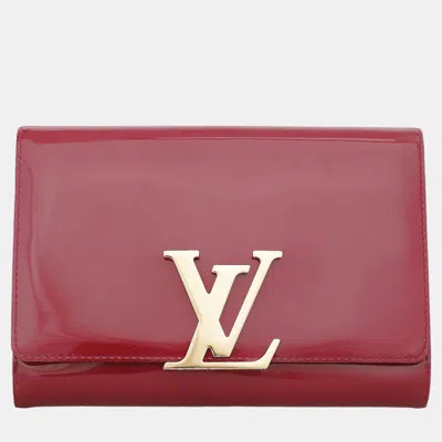 Pre-owned Louis Vuitton Patent Pochette Louise Mm Bag In Red