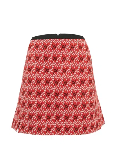 Pre-owned Louis Vuitton Patterned Knitted Midi Skirt In Red