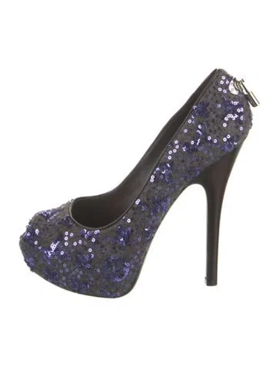 Pre-owned Louis Vuitton Patterned Sequin Embellishments Pumps In Blue/brown