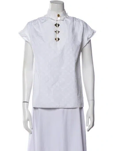 Pre-owned Louis Vuitton Patterned Short Sleeve Blouse In White