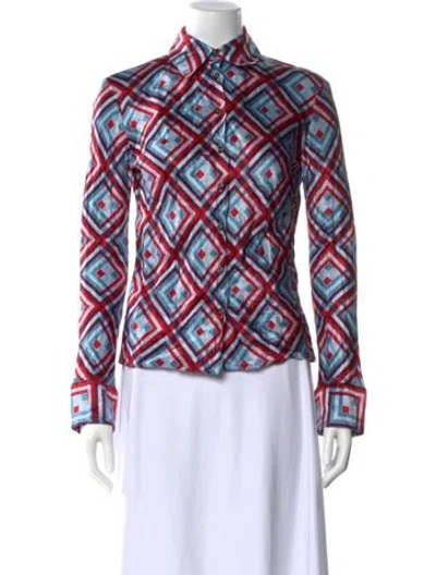 Pre-owned Louis Vuitton Patterned Silk Blouse Wool Blouse In Blue