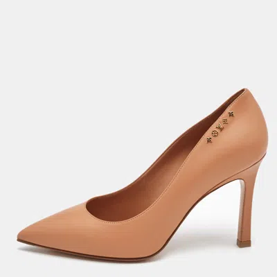 Pre-owned Louis Vuitton Peach Leather Signature Pumps Size 37 In Orange