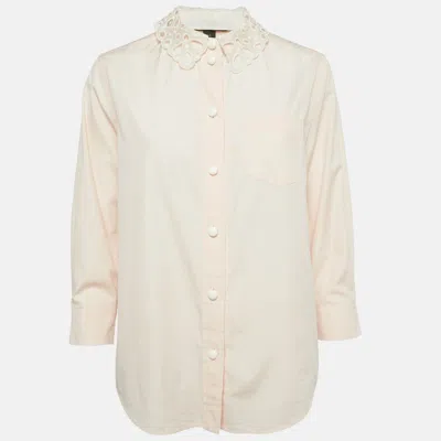 Pre-owned Louis Vuitton Peach/light Orange Cotton Detachable Collar Shirt M