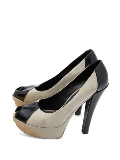 Pre-owned Louis Vuitton Peep-toe Platform Pumps In Neutral