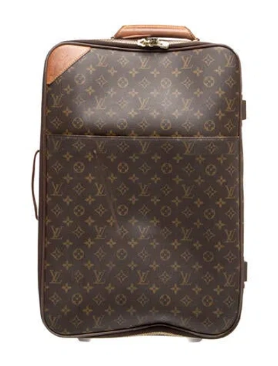Pre-owned Louis Vuitton Pegase 55 Canvas Rolling Suitcase In Brown