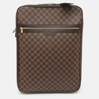 Pre-owned Louis Vuitton Pegase 55 Damier Ebene Canvas Suitcase Luggage In Brown