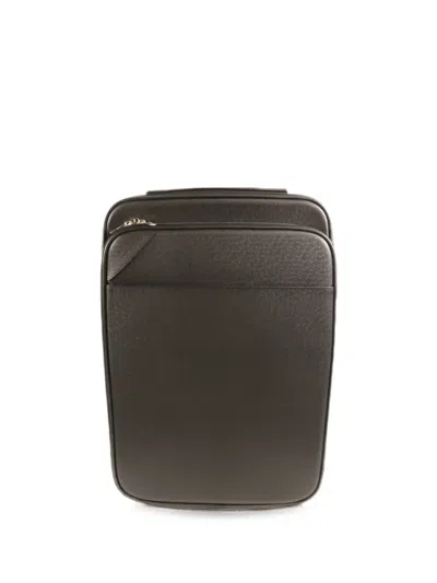 Pre-owned Louis Vuitton Pegase Legere 55 Taiga Suitcase In Black