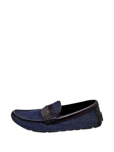 Pre-owned Louis Vuitton Penny Strap Denim Loafers In Blue