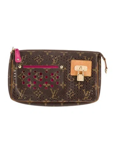 Pre-owned Louis Vuitton Perforated Monogram Pochette Accessoires In Brown