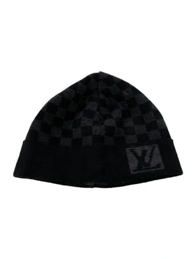 Pre-owned Louis Vuitton Petit Damier Wool Beanie In Black